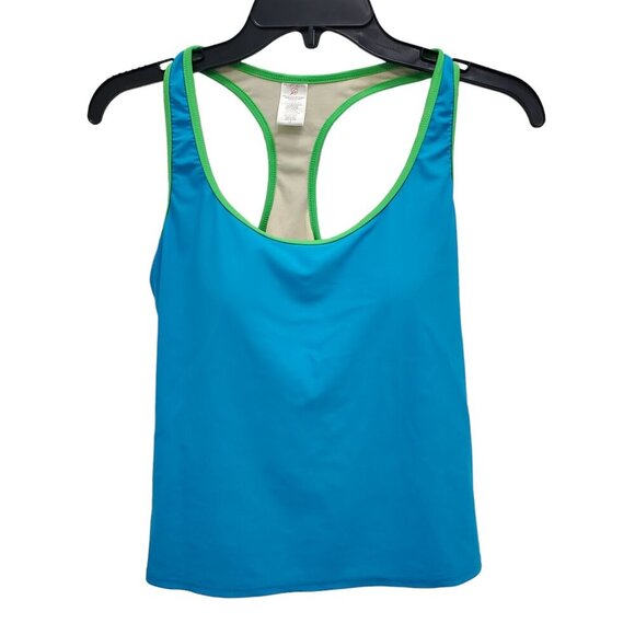 Beach Rays Women's Aqua Lime Trim Swim Tank + Bottoms Matching Bikini Set Size L - Picture 3 of 8